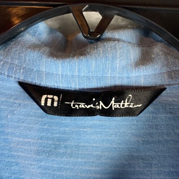Travis Mathew Mens Blue Polyester Cotton Button Down Golf Polo Shirt Size L 9050 - Picture 2 of 13